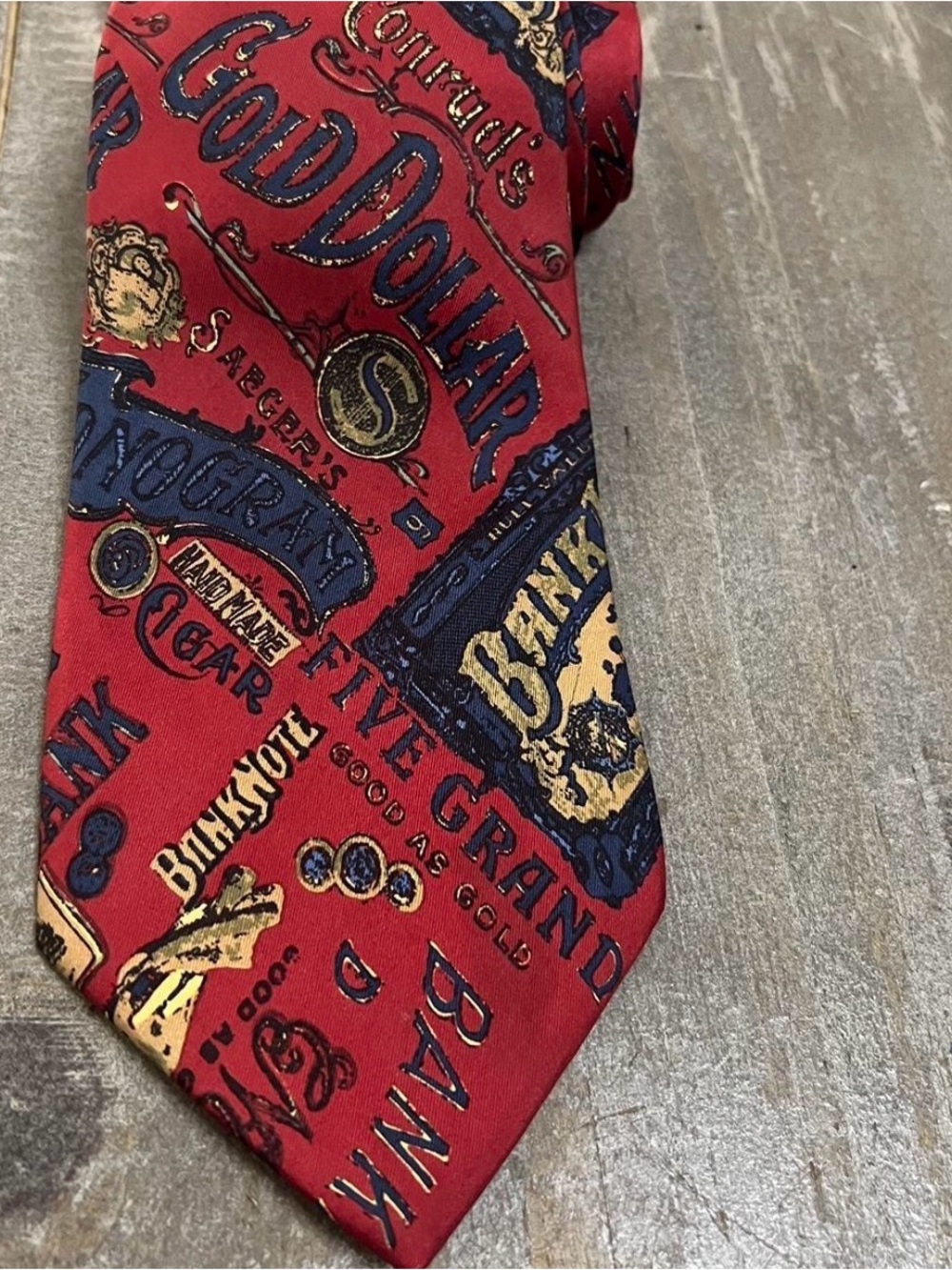 Daniel Hechter Red Silk Tie with Navy and Gold Print